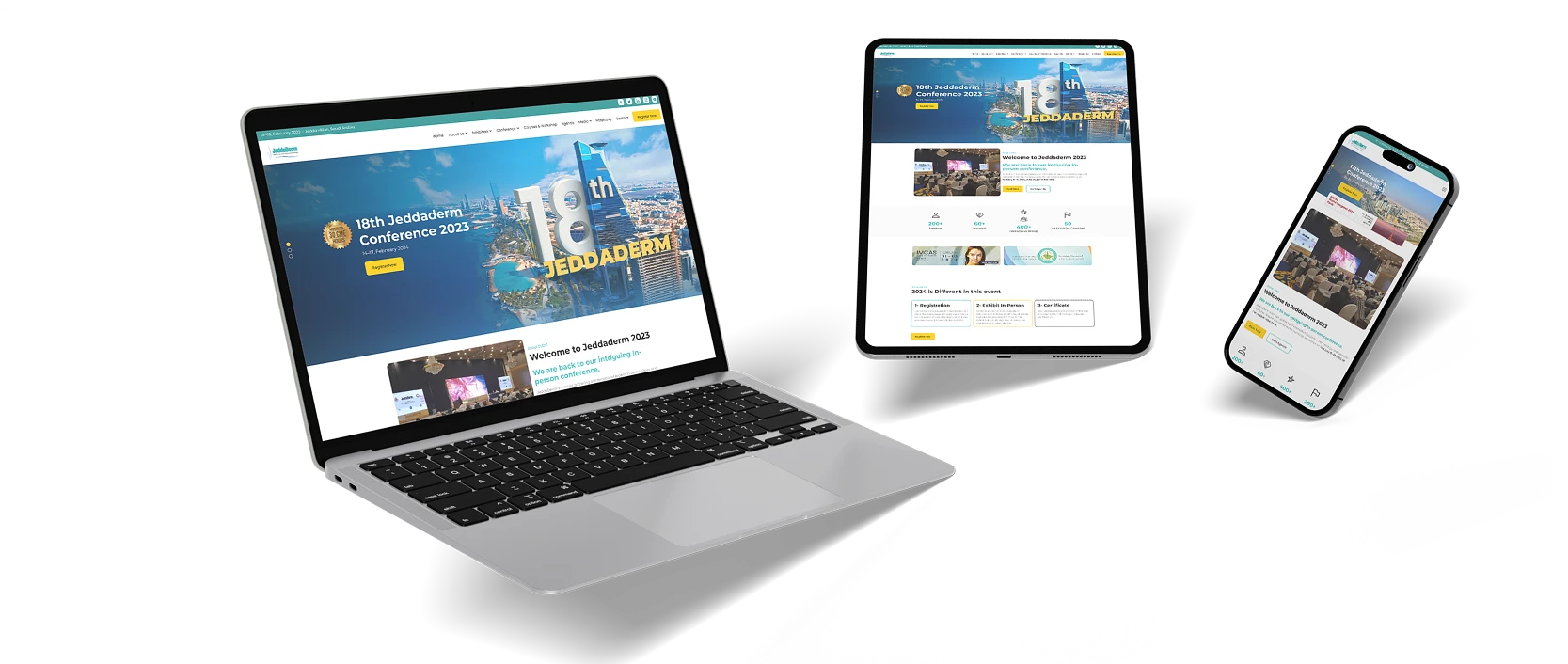 The JeddaDerm website on laptop, tablet and phone