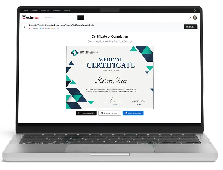 A certificate of completion issued on the learning platform