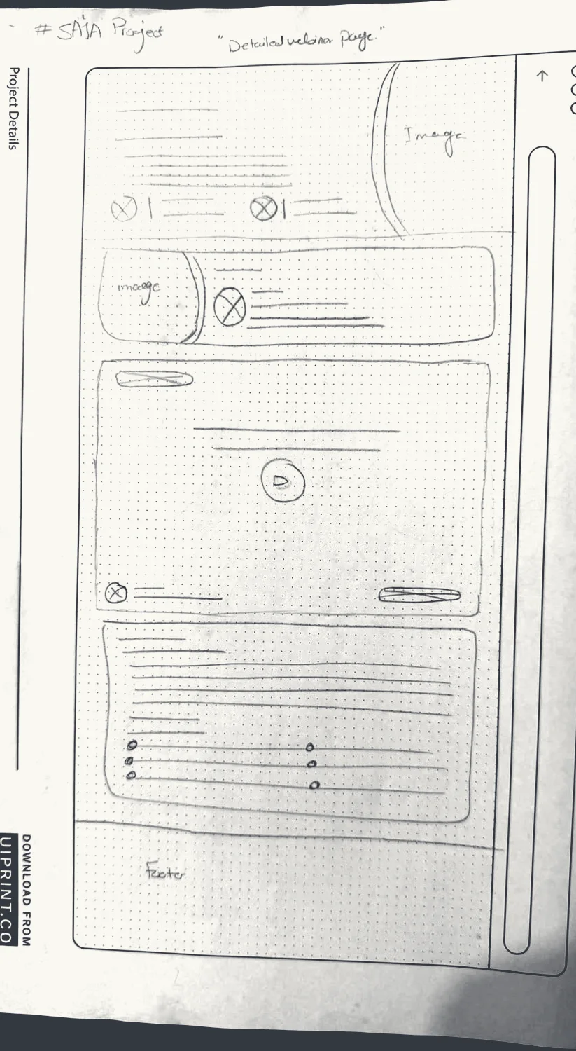 Pencil sketch of a full webinar detail page