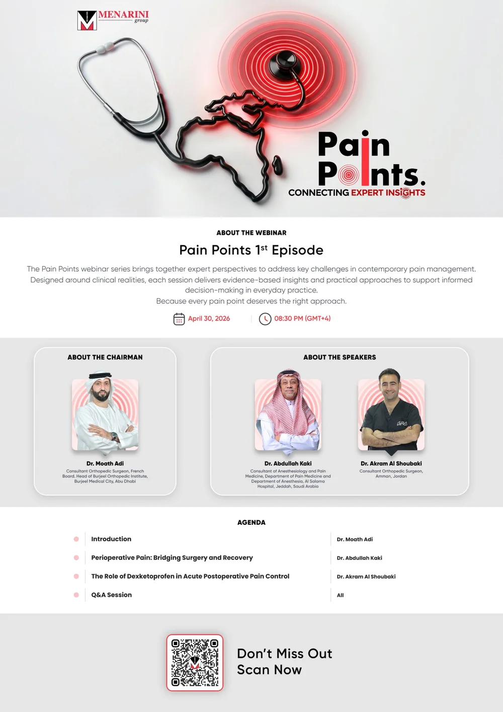 The Pain Points invitation email: the first episode, its chairman and speakers, the agenda and a QR code to register