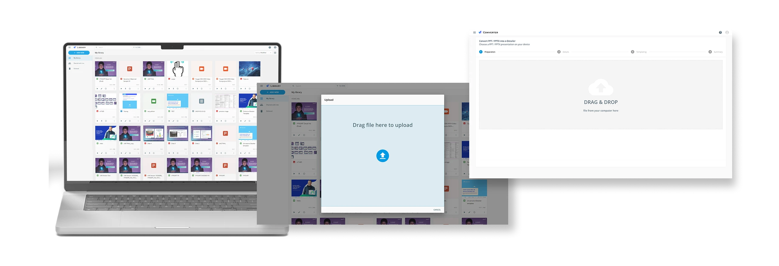 Modular e-detail content on several devices